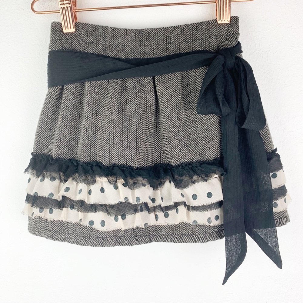 Trish Scully Tiered Ruffles Wool Blend Skirt Bow